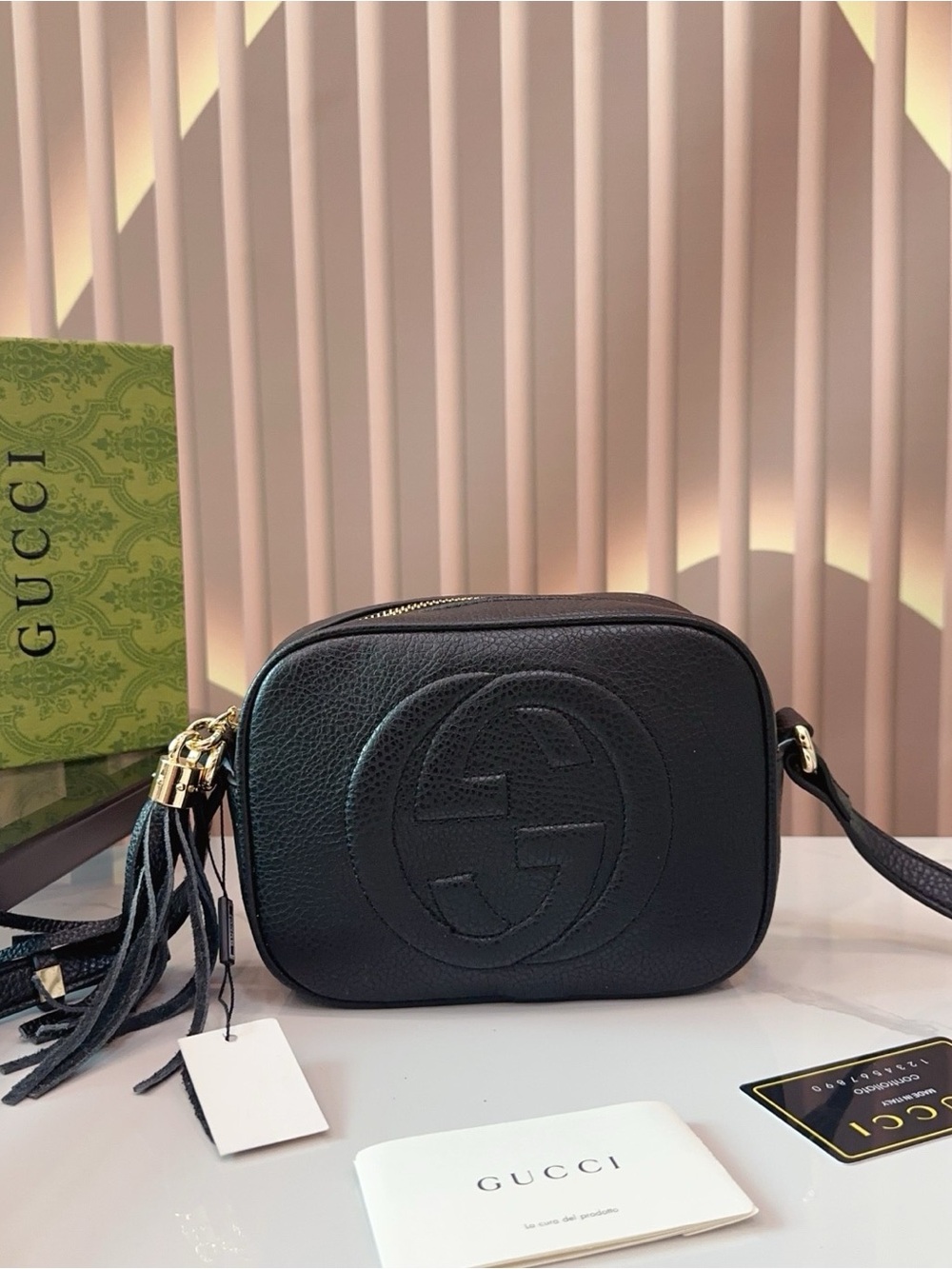 Gucci Black Pebbled Leather Crossbody with Tassel